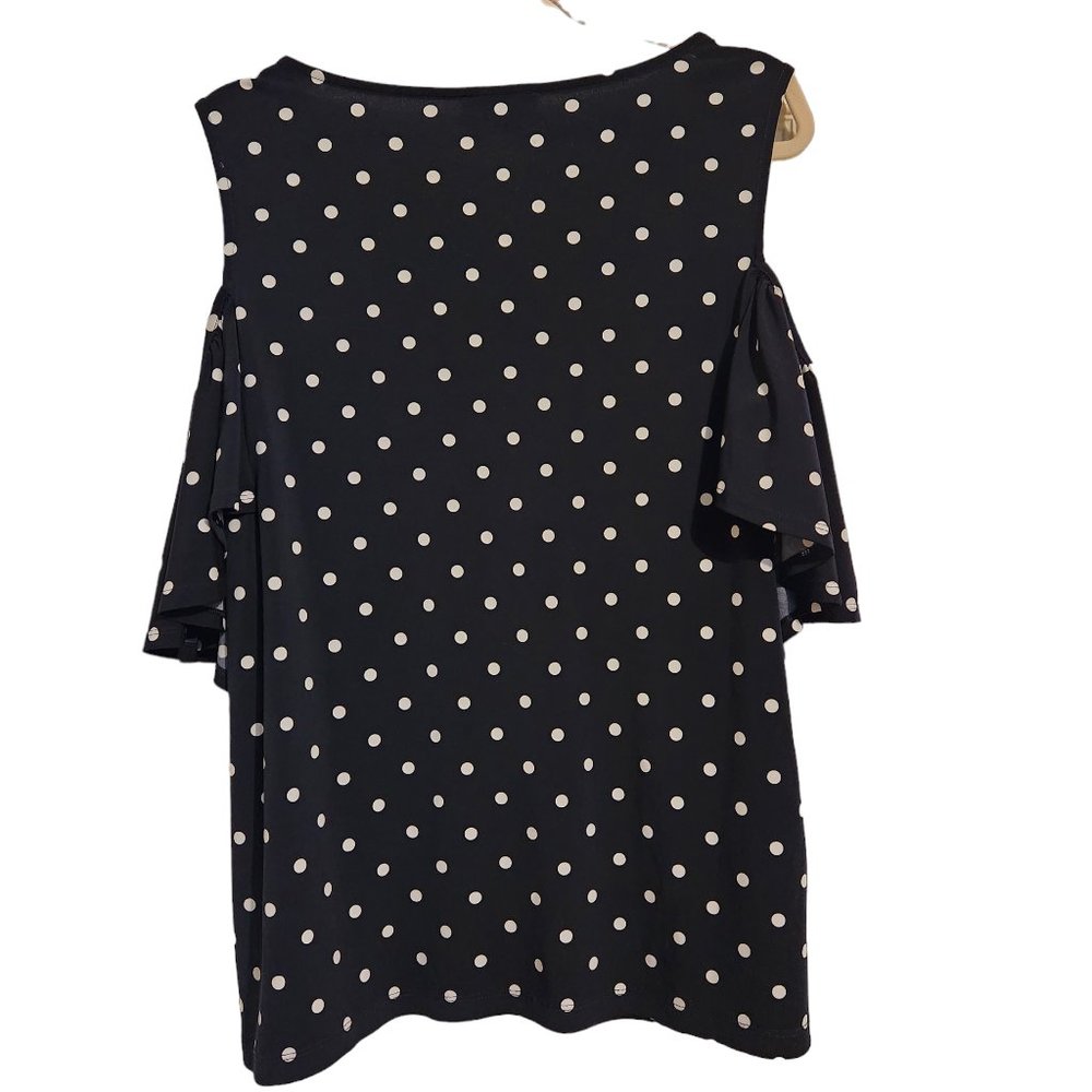 Navy Poka Dot The Limited Cold Shoulder Top Size L - Picture 5 of 6